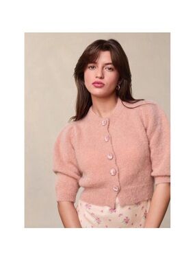 Rouje Blush Pink Fuzzy Cropped Cardigan